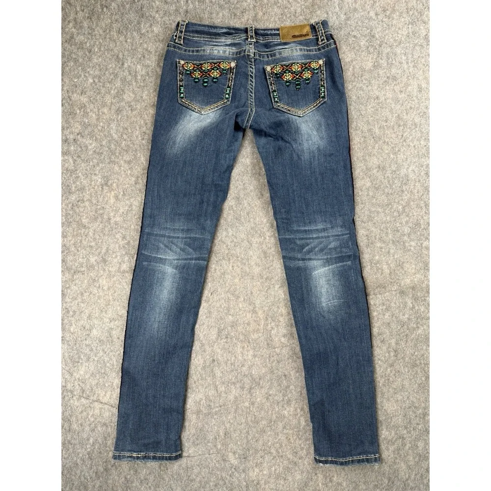 Grace In LA Jeans Women 27 Blue Denim Skinny Guitar Strap Southwest Native - Picture 9 of 11